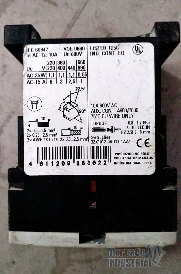 Contactor 10 AMP 600V modelo 3RH1140-1AK60 marca SIEMENS