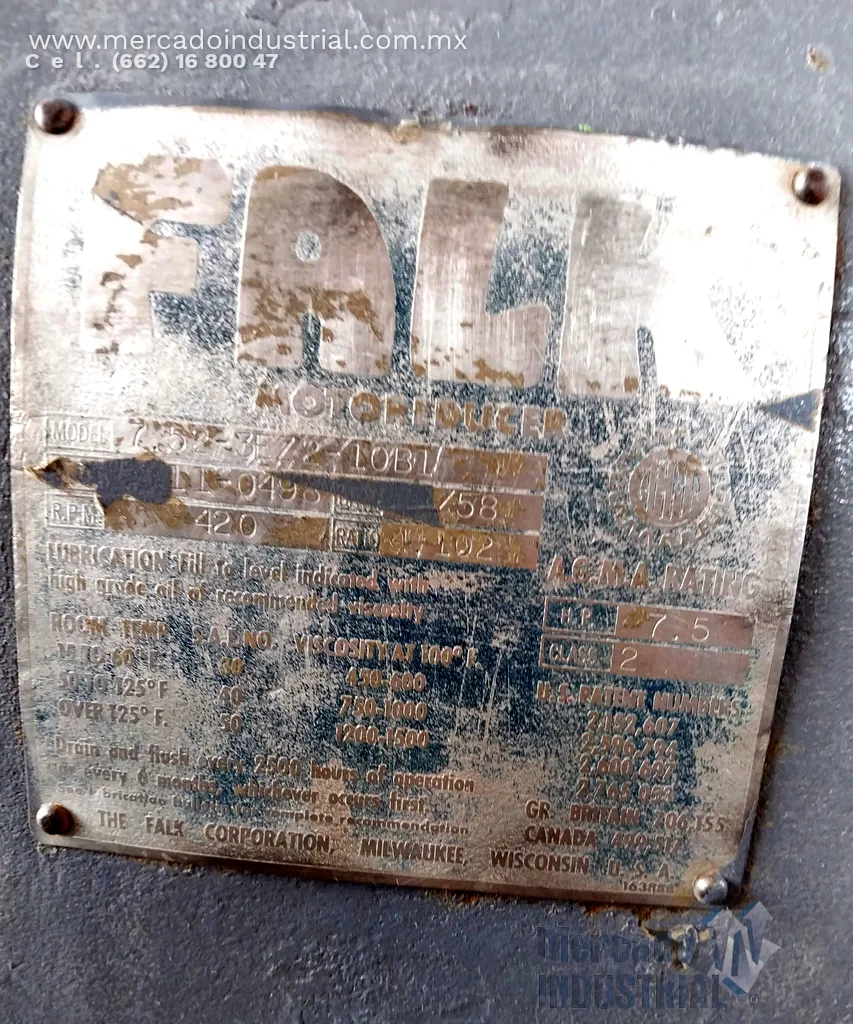 Motorreductor 5 HP 4.102 ratio 1500/1800 RPM marca FALK