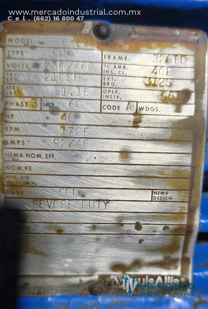 Separadora centrífuga 40 HP tipo AFPX-313 marca Alfa Laval