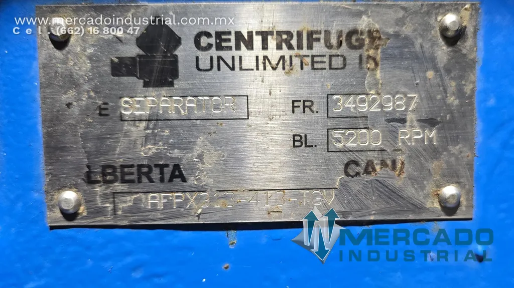 Separadora centrífuga 40 HP tipo AFPX-313 marca Alfa Laval
