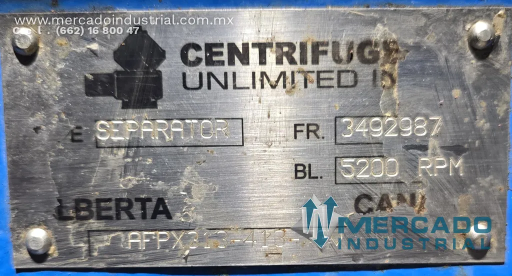 Separadora centrífuga 40 HP tipo AFPX-313 marca Alfa Laval