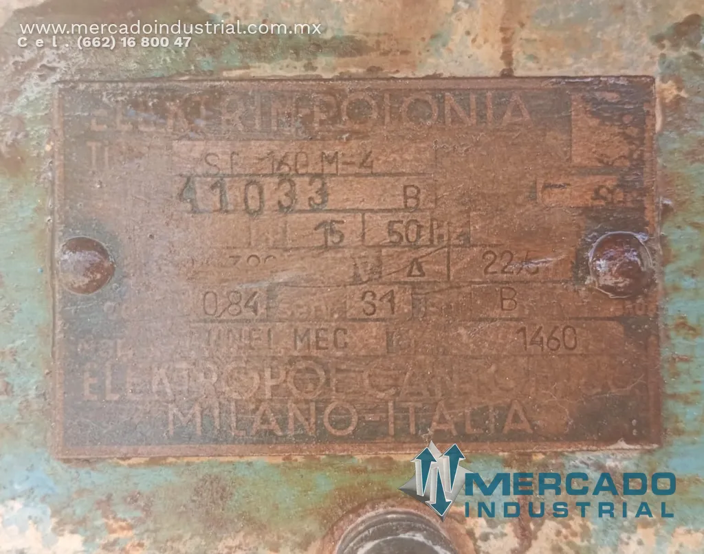 Motor eléctrico 15 HP 4 polos 1750 RPM marca ELEKTRIM