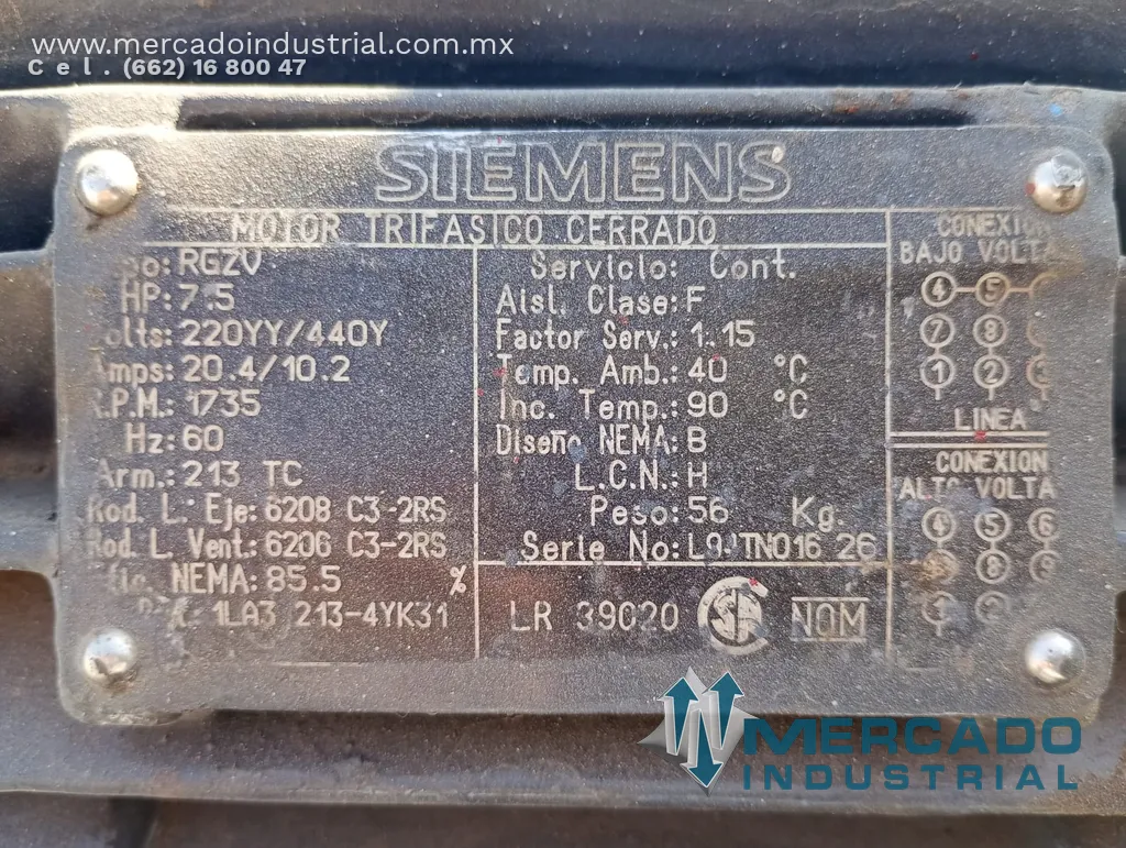 Molino de rodillos con motor eléctrico 7.5 HP 1735 RPM