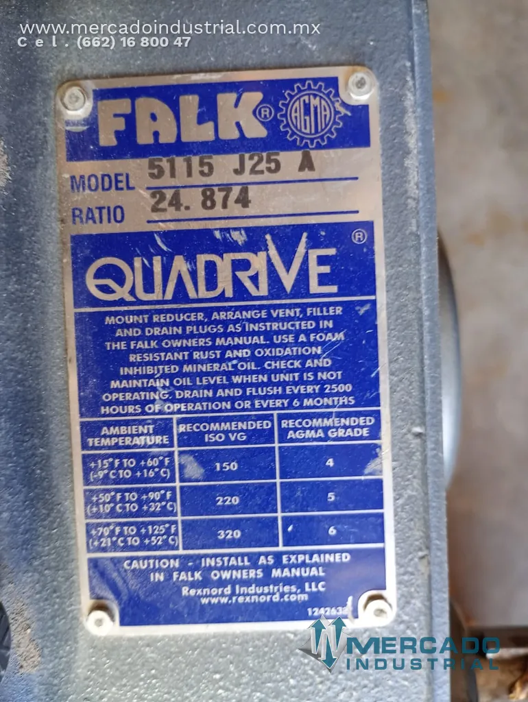 Reductor de montaje en eje 24.8:1 ratio parte 4115J25A marca Falk
