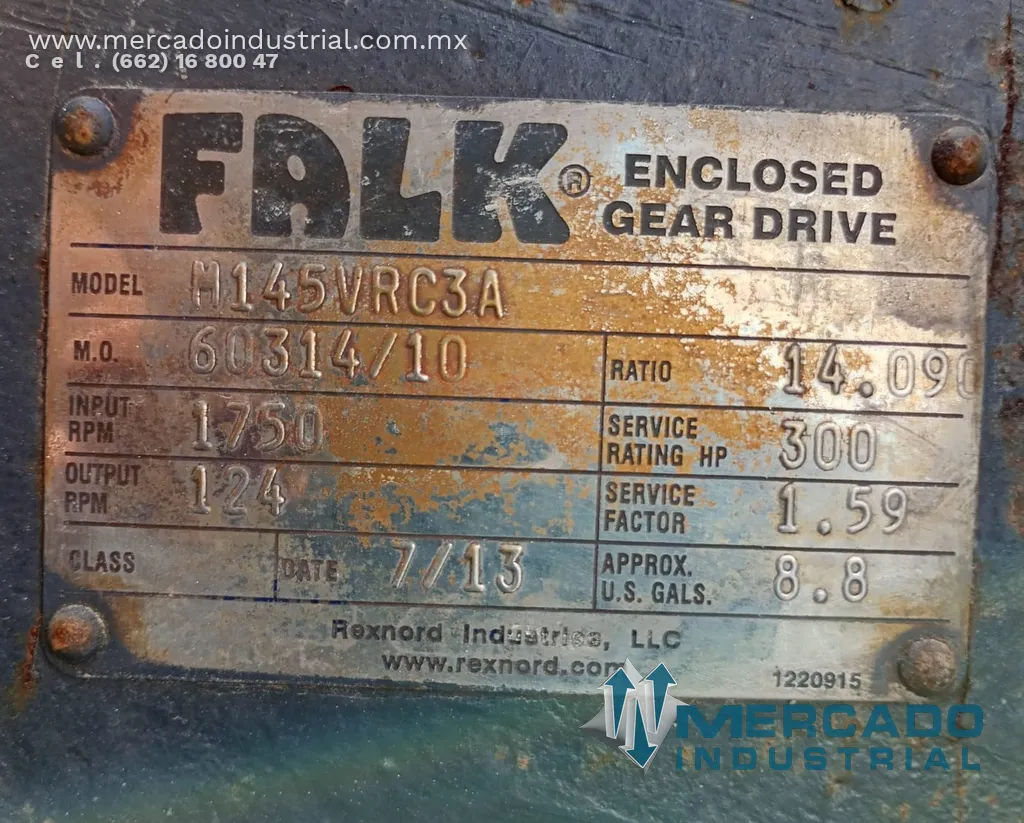 Transmisión de engranajes cerrado 300 HP ratio 14.090 modelo M145VRC3A marca FALK