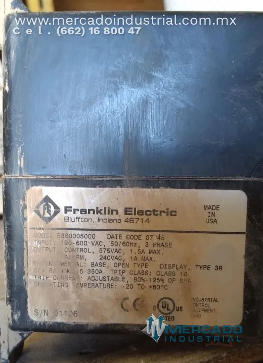 Submonitor 190-600 VAC modelo 5860005000 marca FRANKLIN ELECTRIC