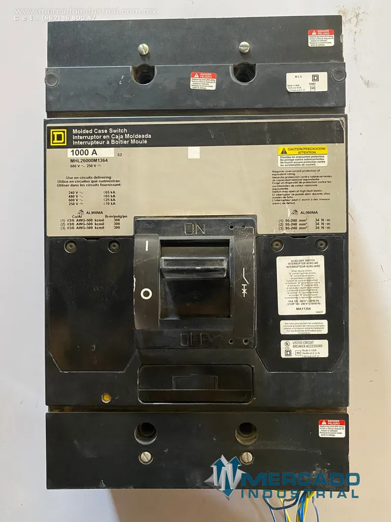 Interruptor 1000 AMP 600V 1 polo modelo MHL3600M1364 marca Square D