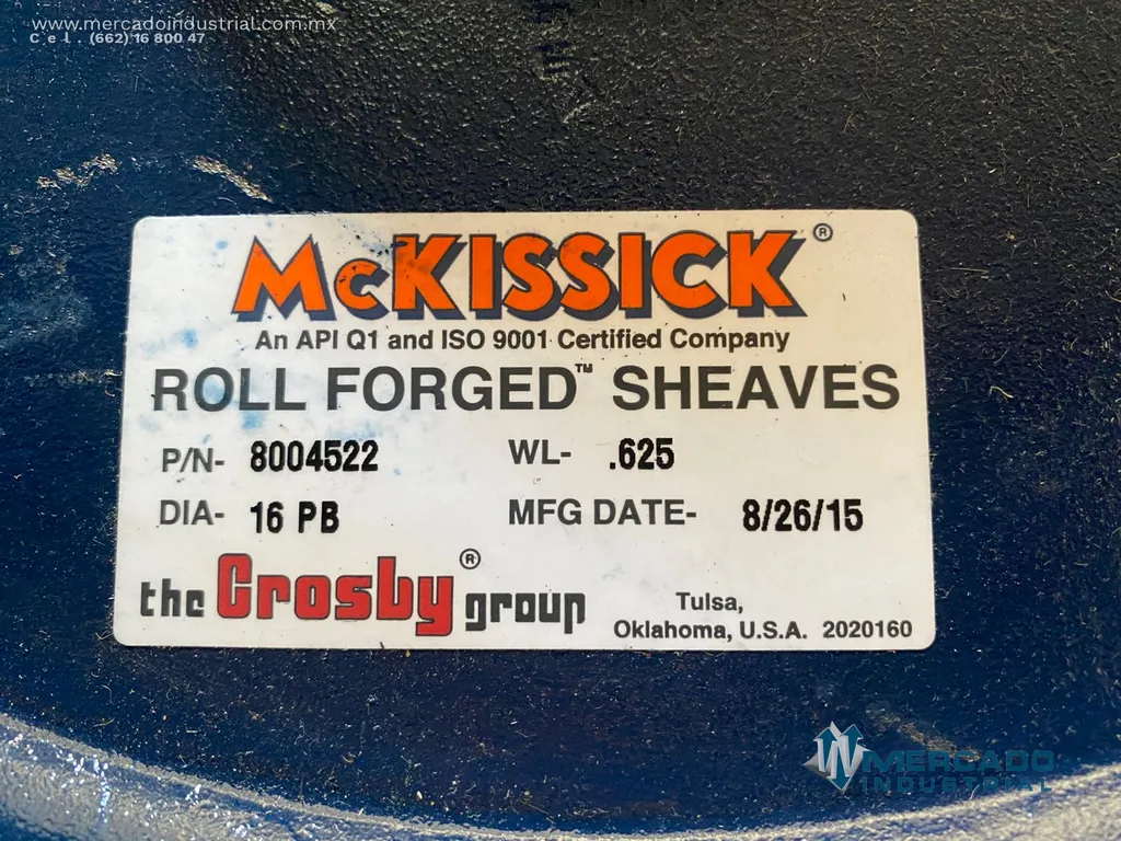 Polea forjada de acero 16 1/8" x 2" parte 8004522 marca McKissick