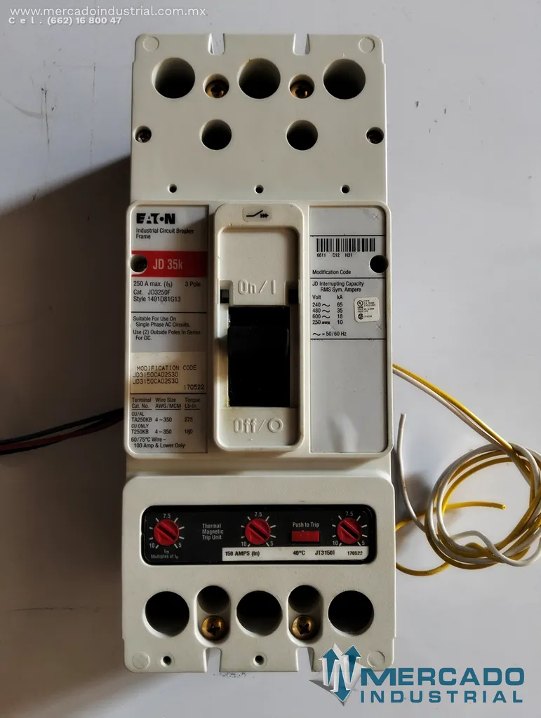 Interruptor termomagnético 250 AMP 600V 3 polos modelo JD3250F marca Eaton