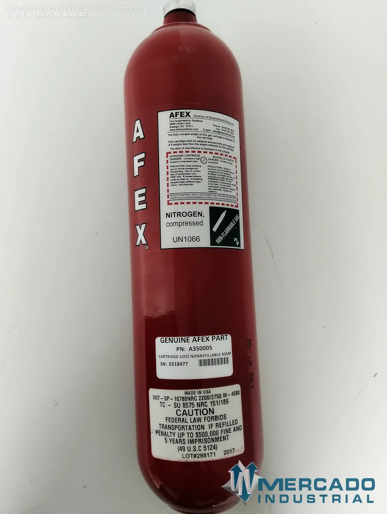 Cartucho nitrógeno comprimido parte A350005 marca Afex