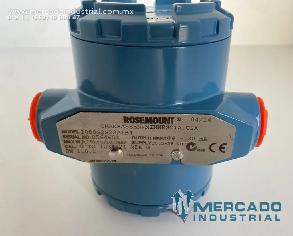 Transmisor de presión 150 PSI 36VDC 20 mA modelo 2088G2S22A1B4 marca Rosemount