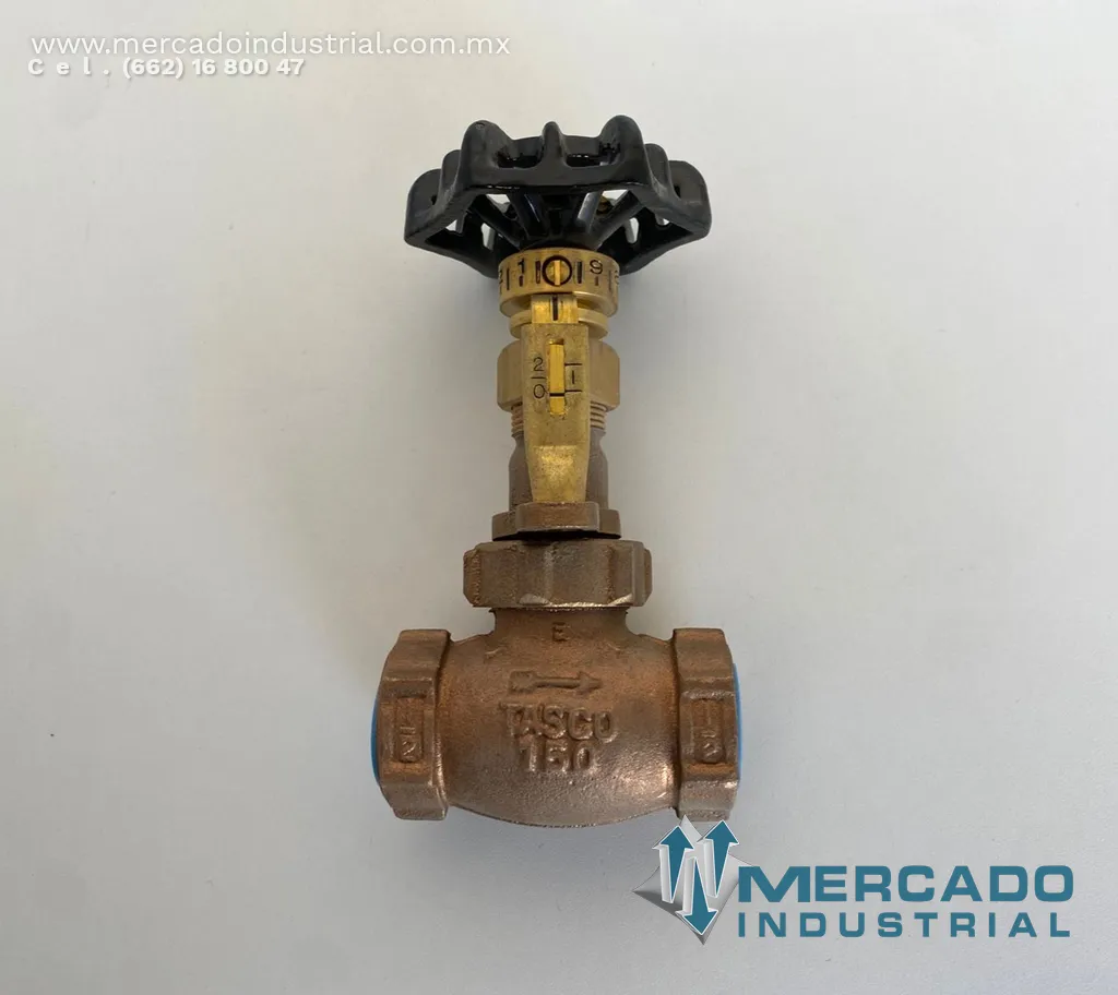 Válvula de aguja de bronce 1/2" 150 PSI parte 4445 marca Tasco