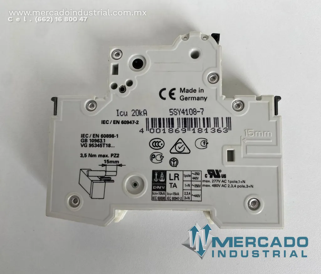 Interruptor automático monofásico 8A 400 V parte 5SY4108-7 marca Siemens