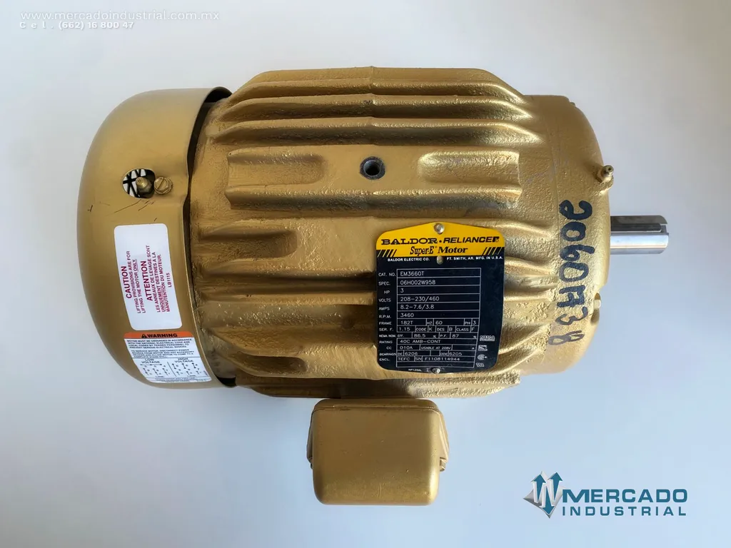 Motor eléctrico trifásico 3 HP 2 polos 3460 RPM marca Baldor