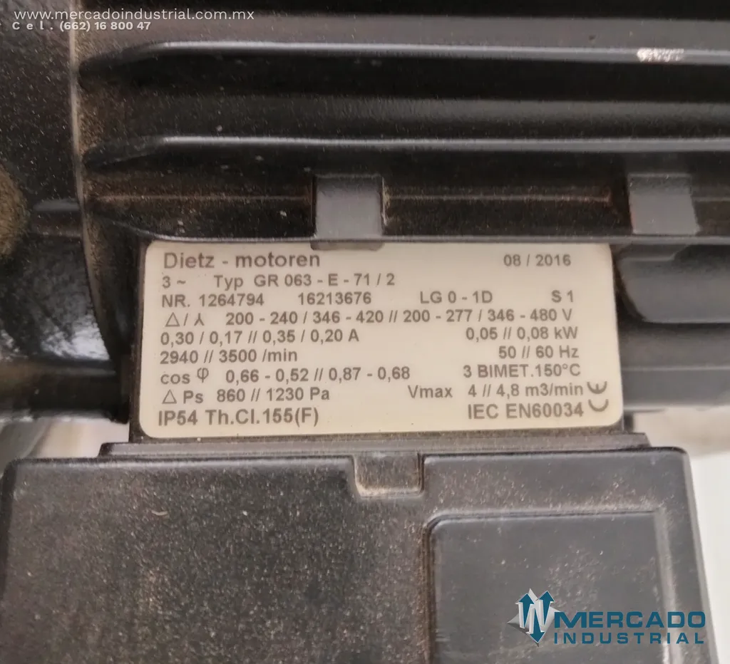Blower de 3" x 2 1/2" con motor de 0.05/0.08 kW modelo GR 063 E-71/2 marca Dietz