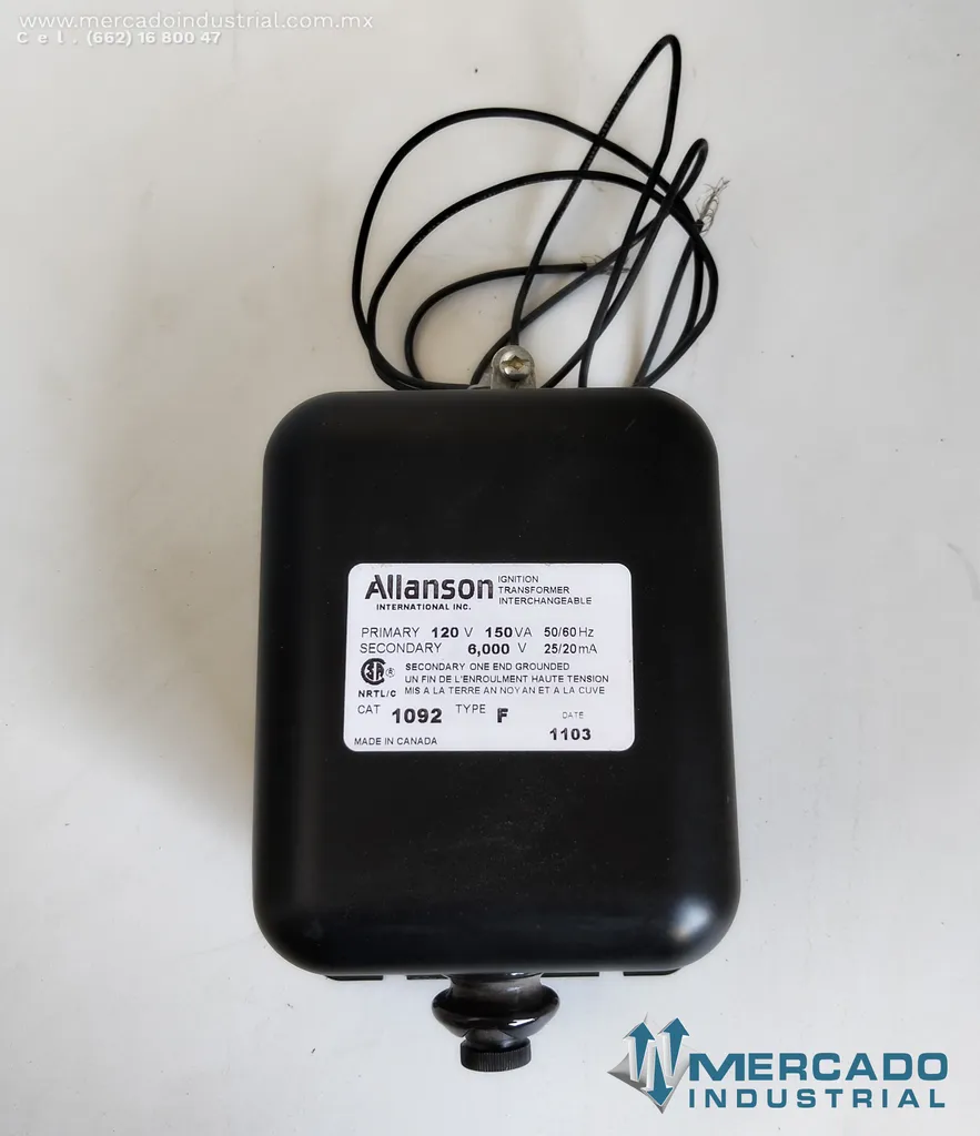 Transformador de ignición 120VAC/6000V parte 1092-F marca Allanson