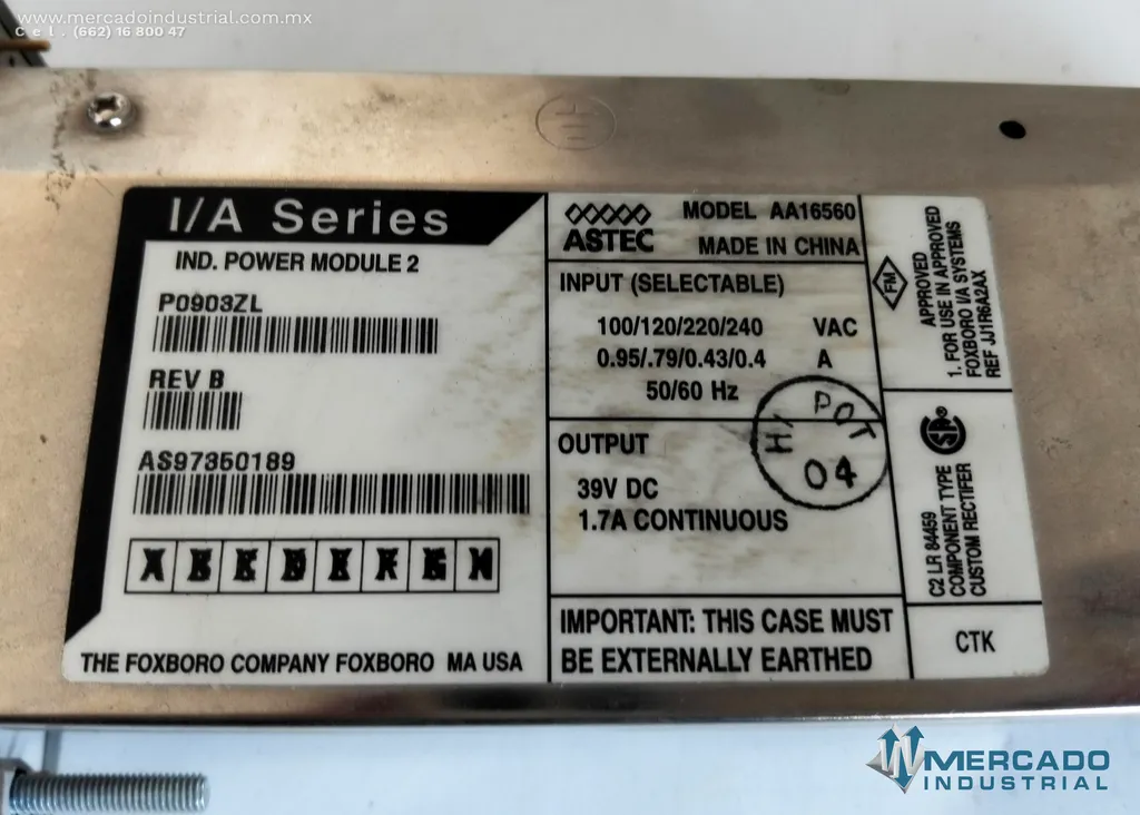Modulo de potencia industrial 240 VAC modelo AA16560 marca FOXBORO