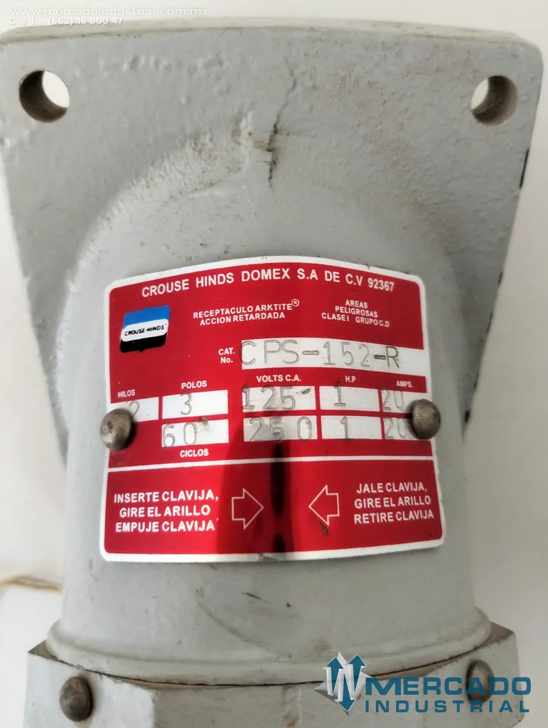 Enchufe industrial 250V 20A modelo CPS-152-R marca Crouse-Hinds