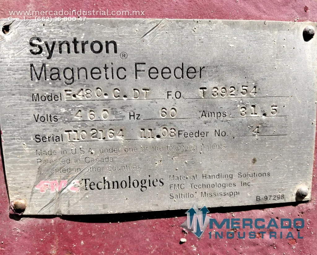 Alimentador electromagnético 48X72" modelo F-480-C-DT marca SYNTRON