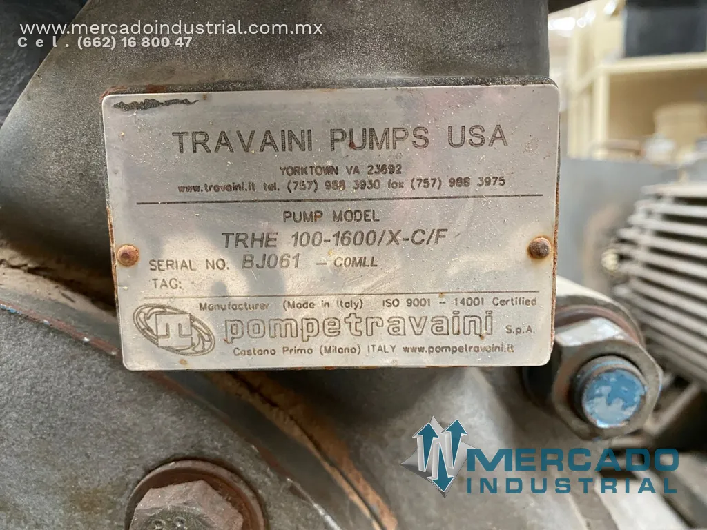 Bomba de vacío 100 HP modelo TRHE 100-1600/X-C-F marca TRAVAINI