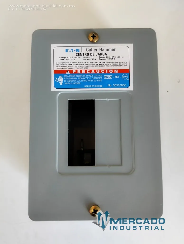 Centro de carga modelo CQLE102050 para gabinete nema 1-2 polos 50 A 127/220  V marca EATON