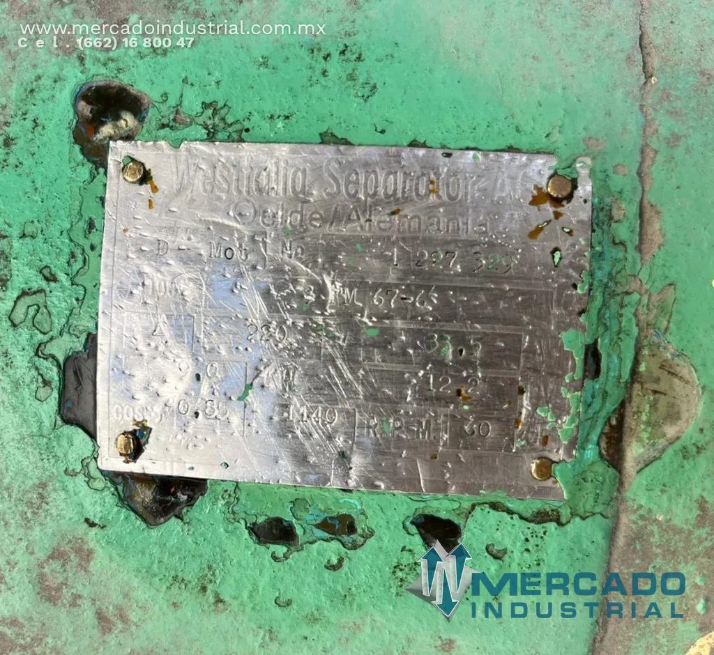Separador centrífugo modelo 3 FM 67-6 marca Westfalia