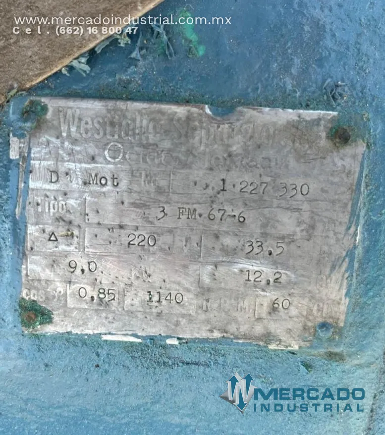 Separador centrífugo modelo 3 FM 67-6 marca Westfalia