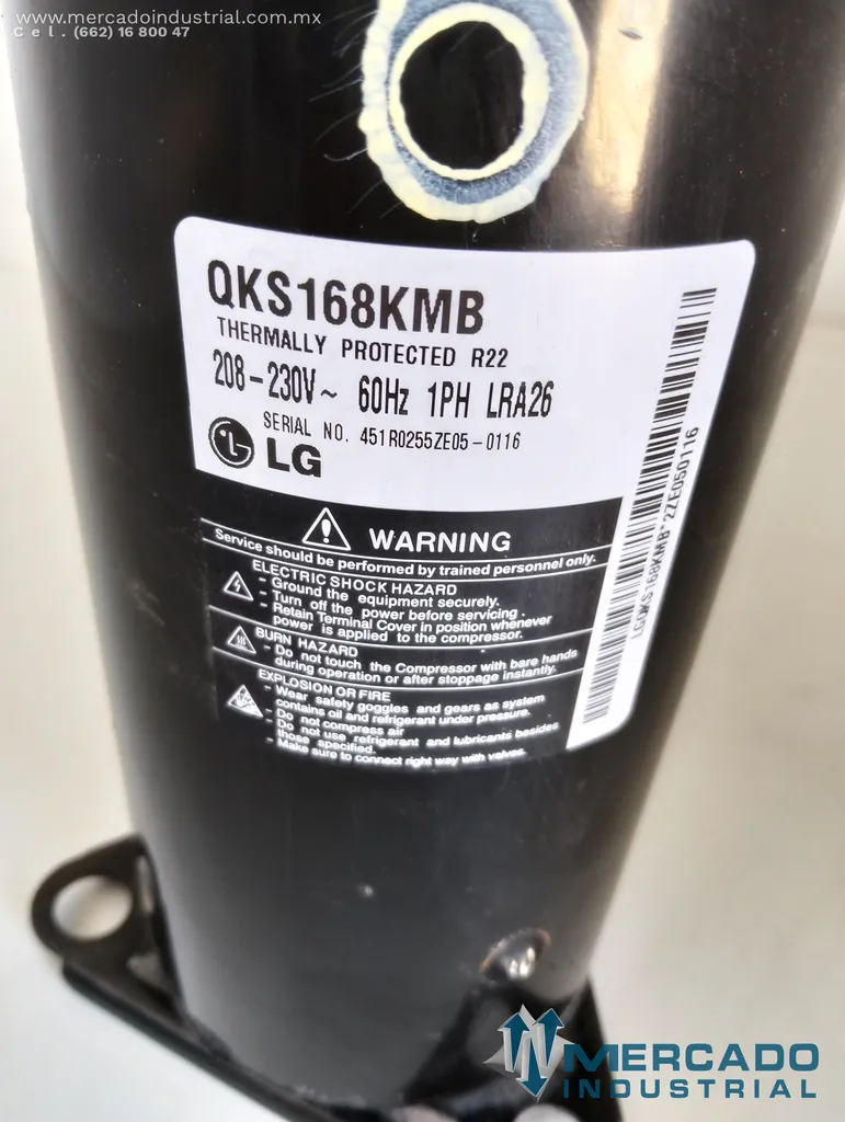 Compresor rotativo 12000 BTU 230V modelo QKS168KMB Marca LG