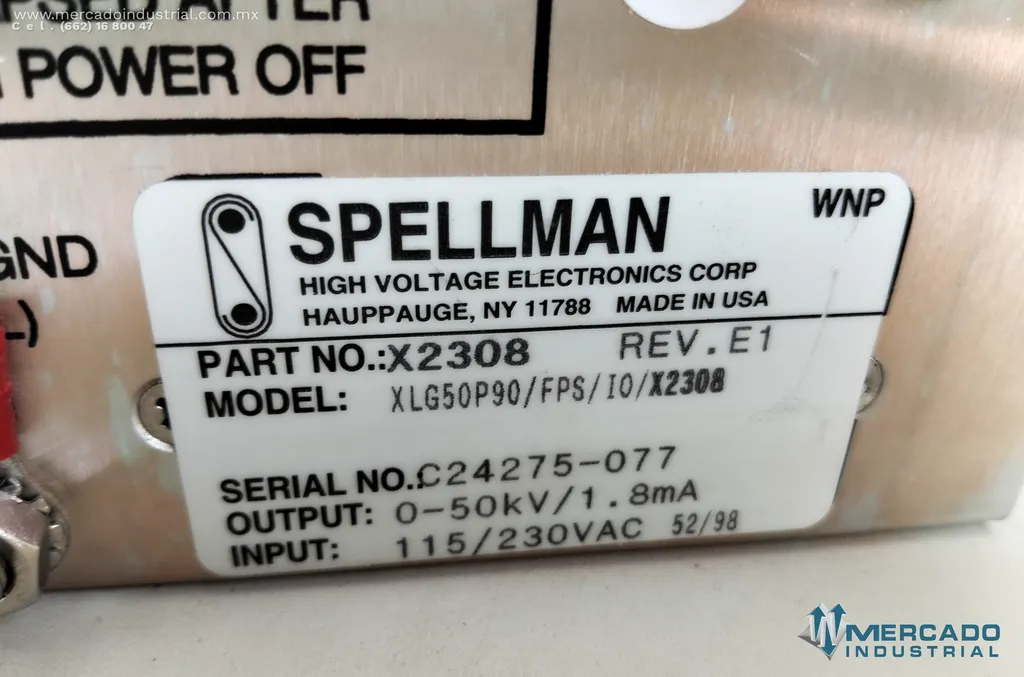 Fuente de alimentación de alto voltaje 50Kv parte X2308 marca Spellman