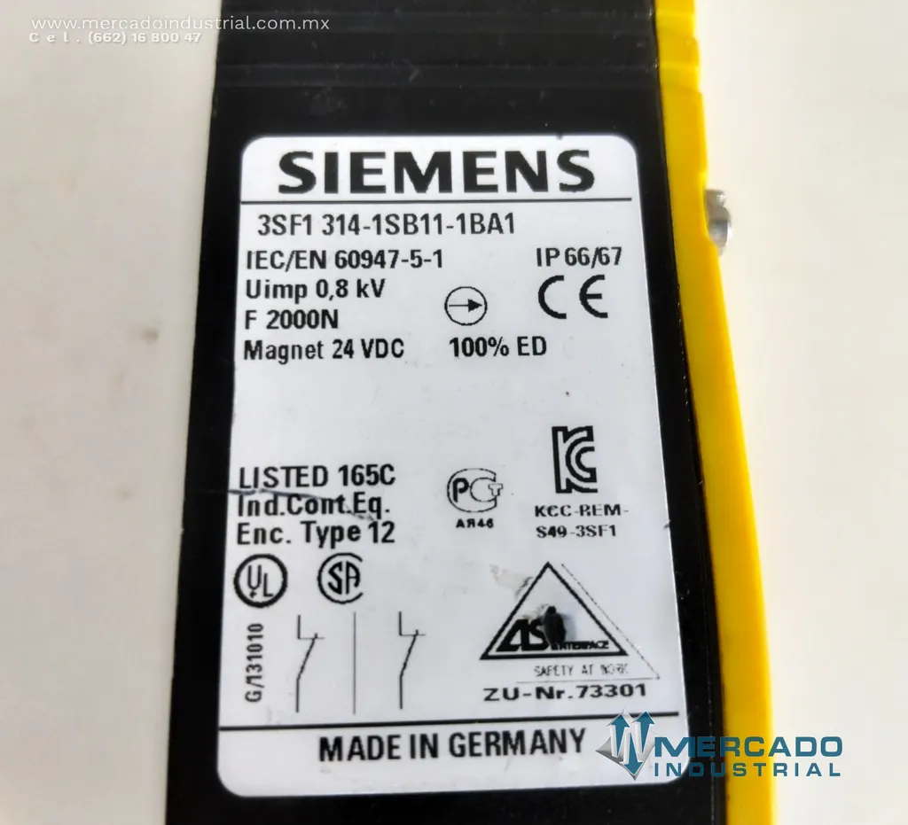 Interruptor de seguridad mecánico con retención magnética 24 V DC marca Siemens