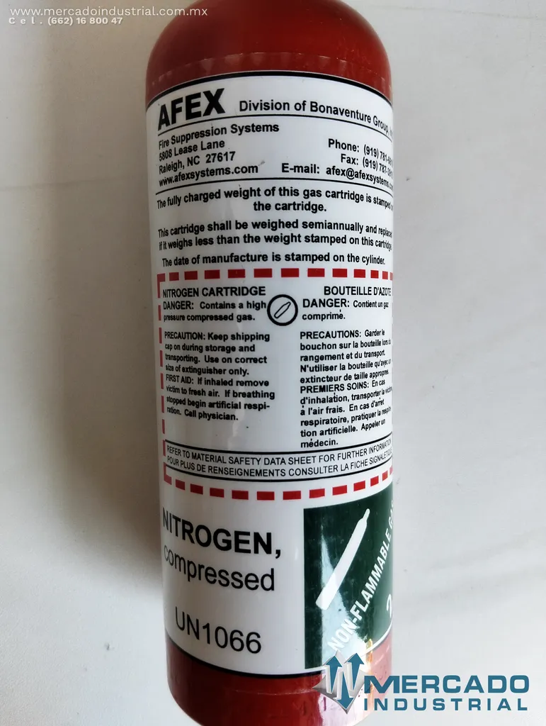 Cartucho ensamblado de nitrógeno parte A320000 marca AFEX