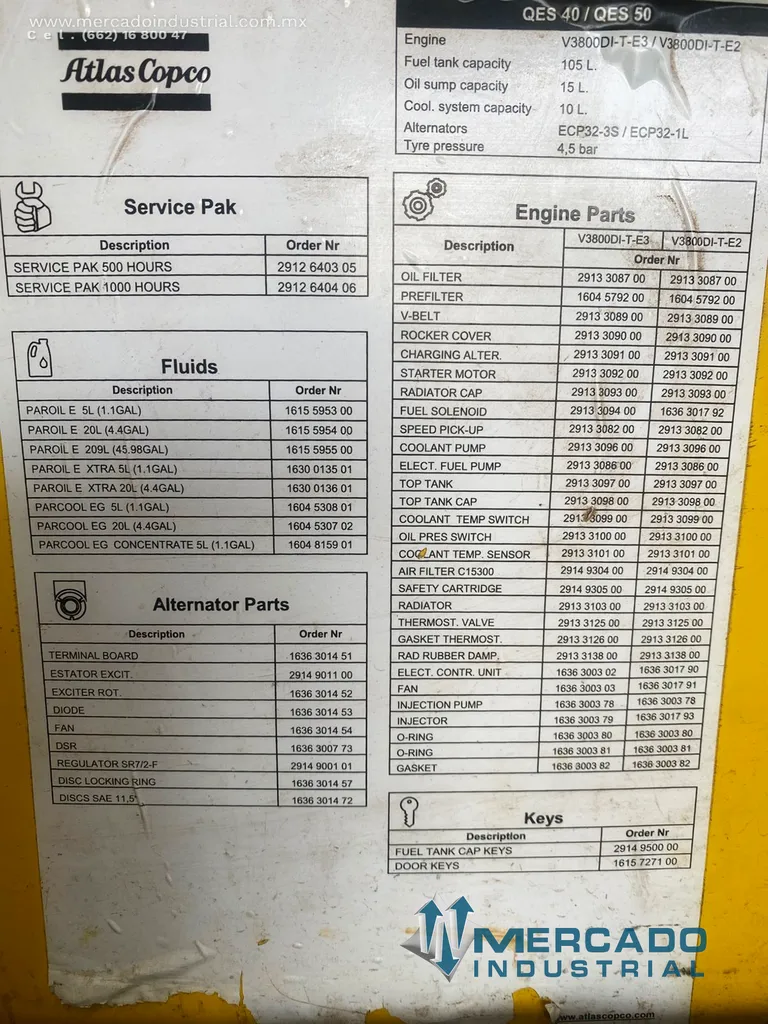 Generador a diésel 48 kVA modelo QES 50 marca Atlas Copco