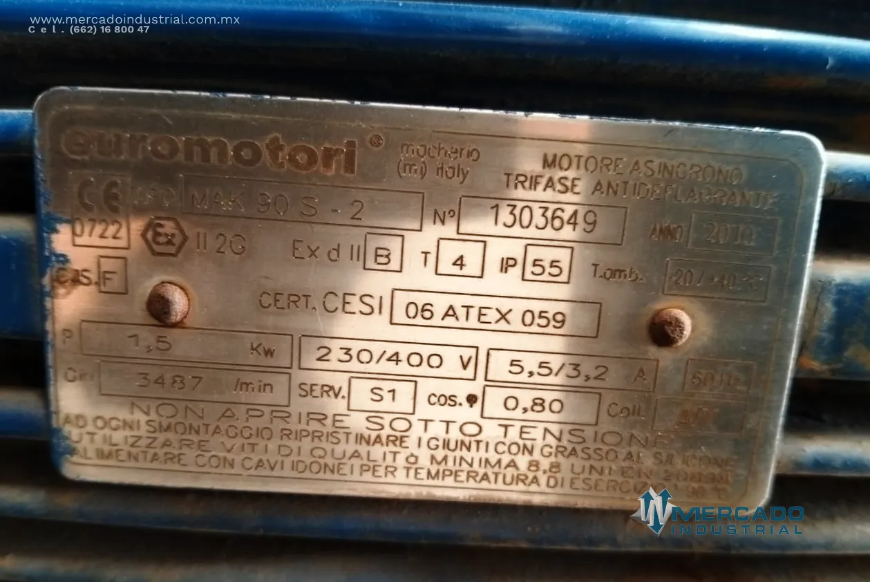 Bomba centrífuga de acero inoxidable 1 3/4 x 2 1/4" 1.5 kW modelo HD 25-160/E.020 marca SALVATORE