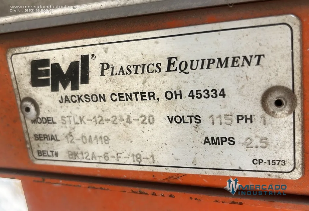 Banda transportadora industrial con tolva modelo STLK-12-2-4-20 marca EMI PLASTICS EQUIPMENT