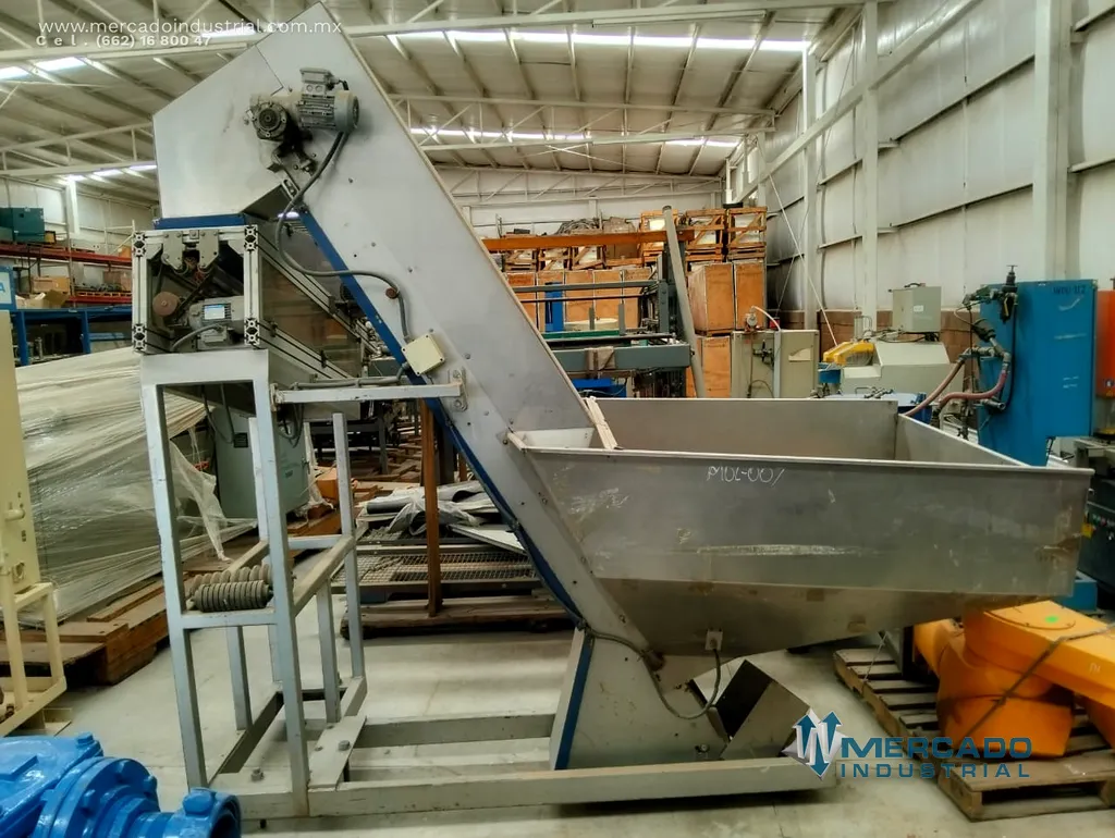 Banda transportadora pellet con tolva de acero inoxidable marca RODANT