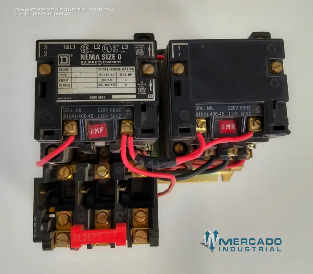 Contactor electromecánico 600 V CA 27 AMP Nema modelo 243974 marca SQUARE D