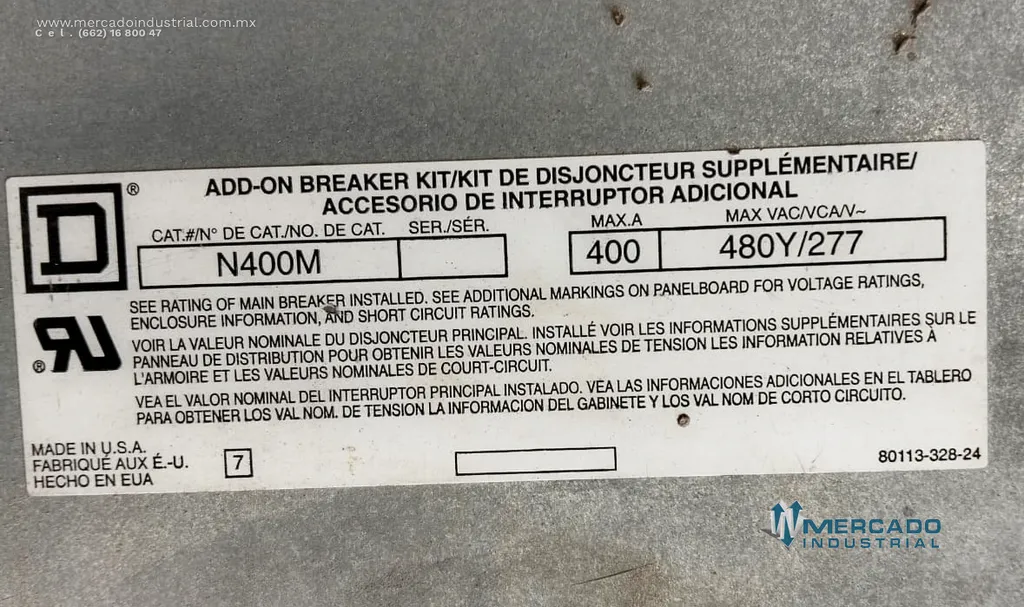 Panelboard de distribución clase CTL 21 circuitos modelo N400M marca SQUARE D