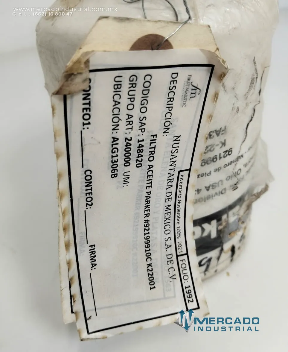 Filtro de aceite modelo 92199910C-K22001 marca PARKER