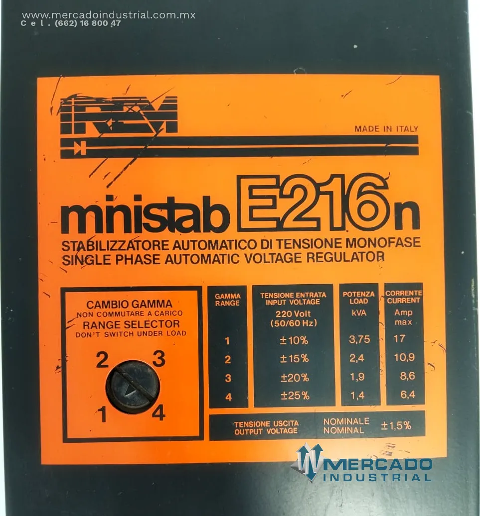 Regulador automático de voltaje monofásico  220 V modelo MINISTAB-E216N marca IREM