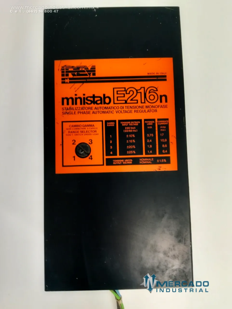 Regulador automático de voltaje monofásico  220 V modelo MINISTAB-E216N marca IREM