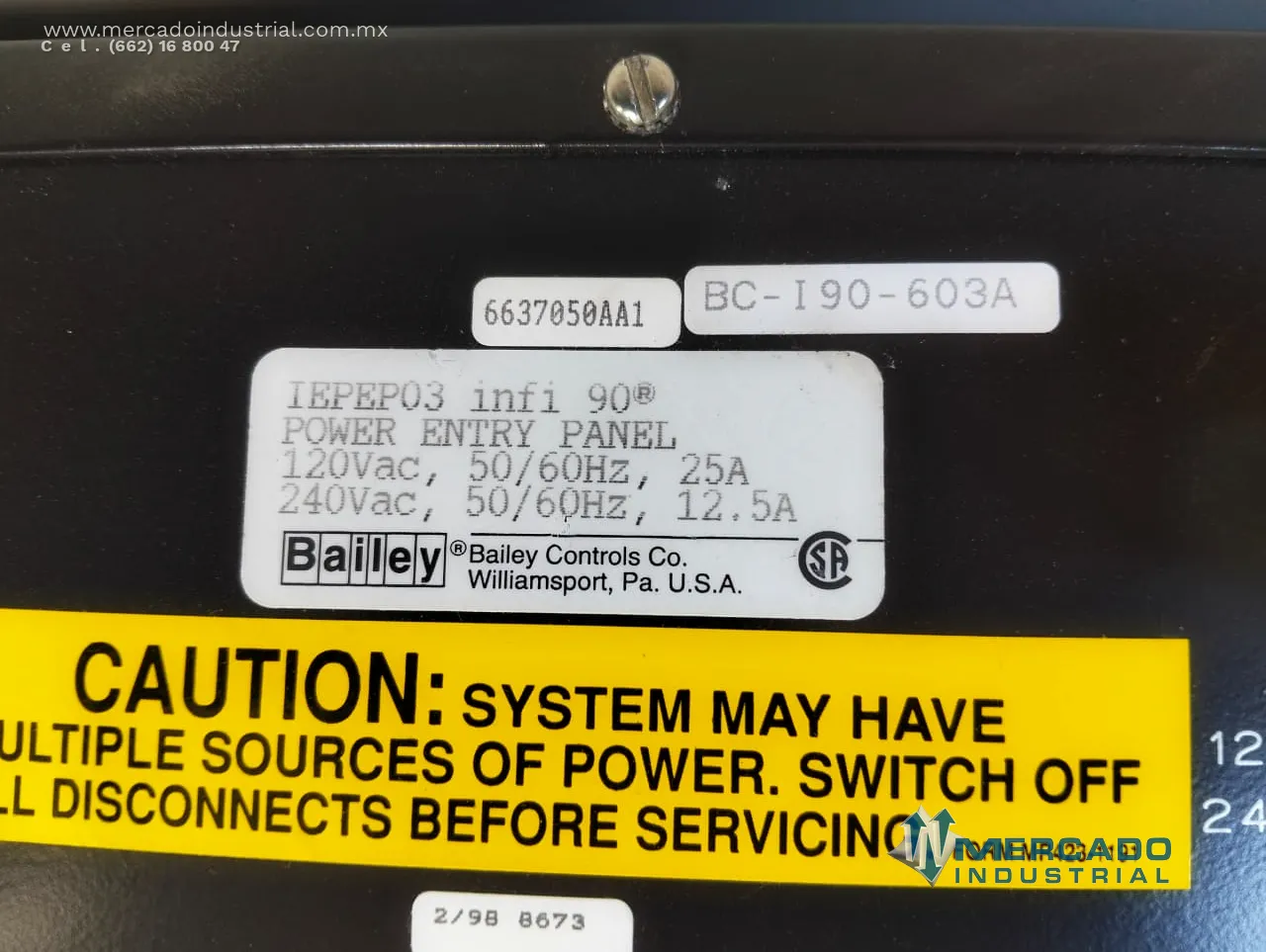 Power entry panel 120/240 V AC 25 A modelo IEPEP03 marca BAILEY