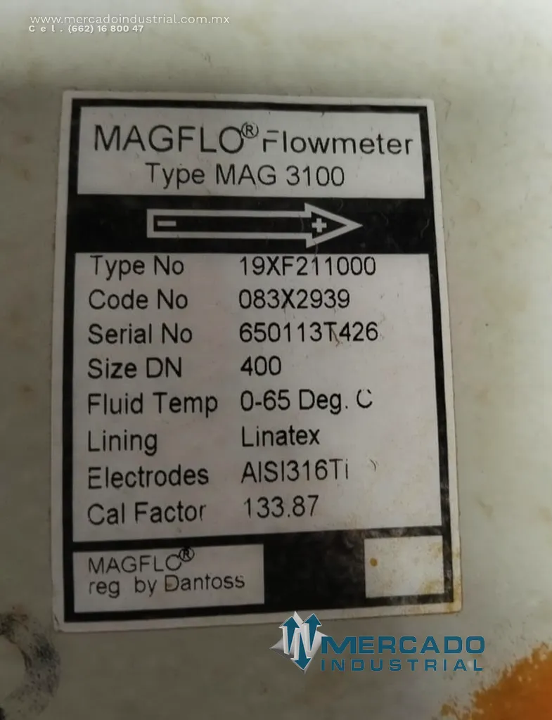 Caudalímetro electromagnético DN 400 modelo MAG 3100 marca Magflo