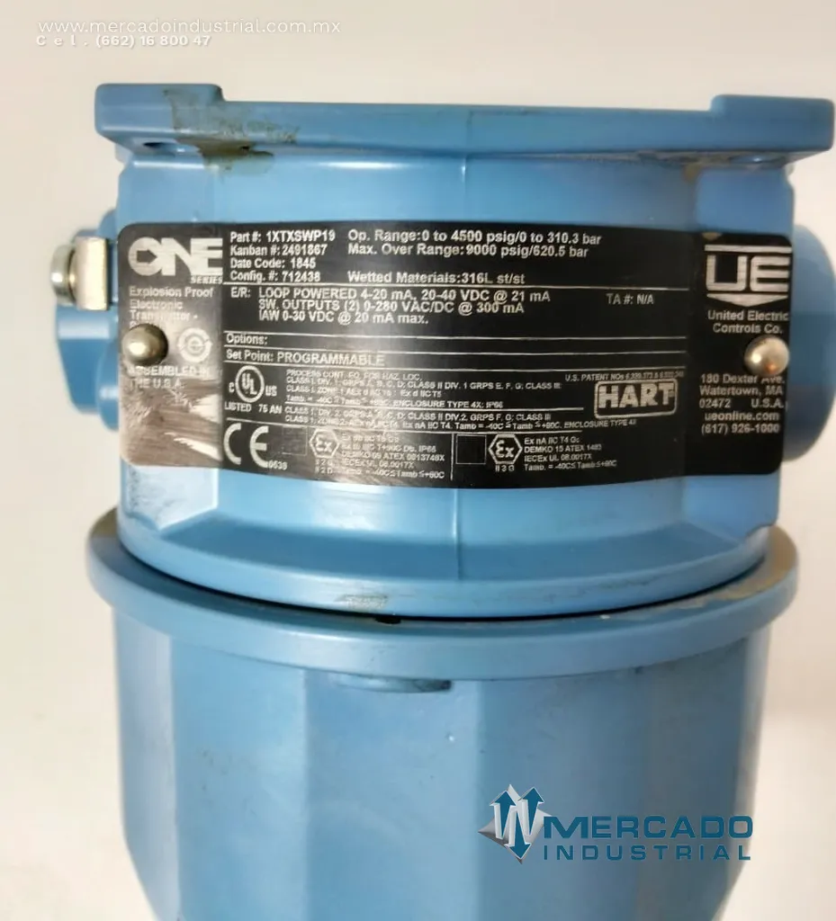 Transmisor de presión 9000 PSI 40 VDC parte 1XTXSWP19 marca UE