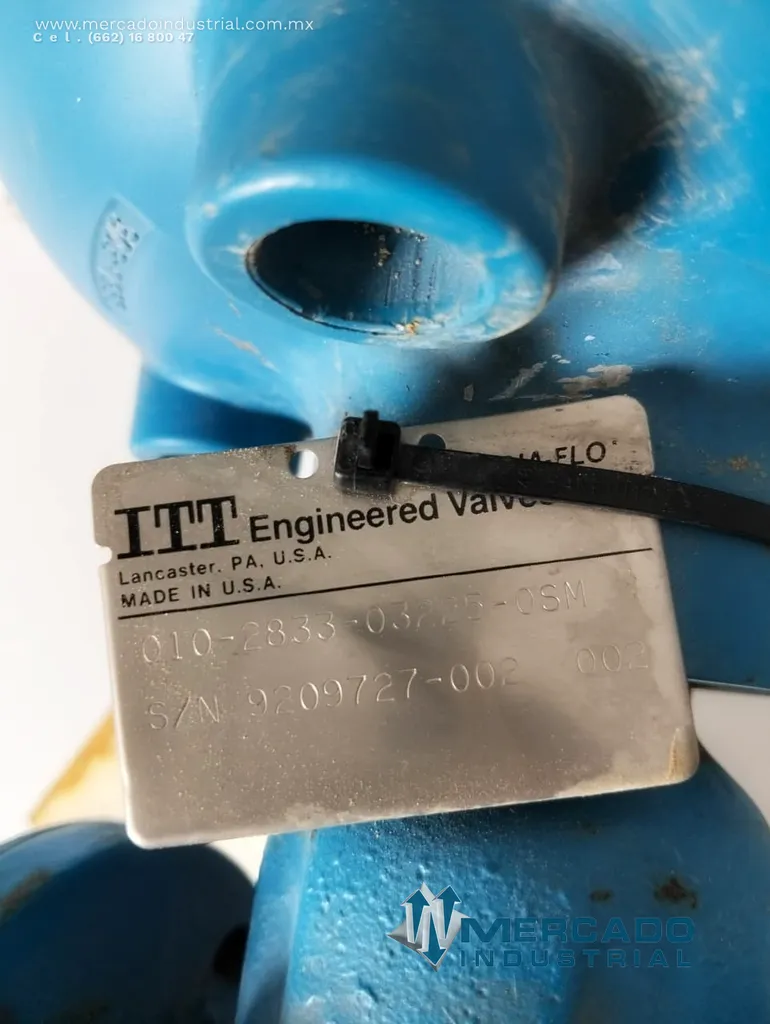Válvula de diafragma neumática con actuador 1" 85 PSI modelo DIA-FLO marca ITT