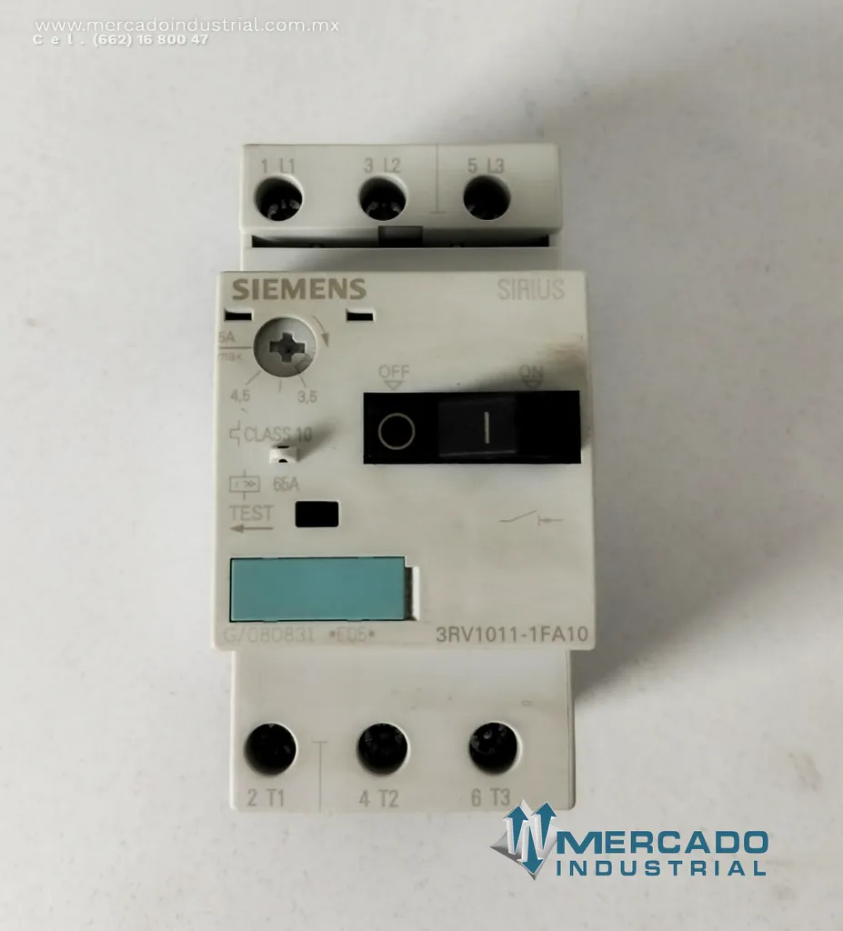 Interruptor guarda motor 5 A 690V modelo 3RV1011-1FA10 marca Siemens