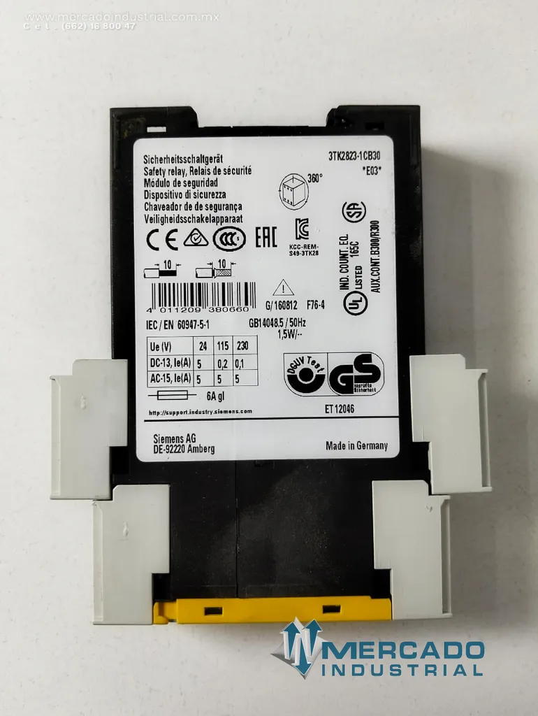 Relé de seguridad 5A 230V parte 3TK2823-1CB30 marca Siemens