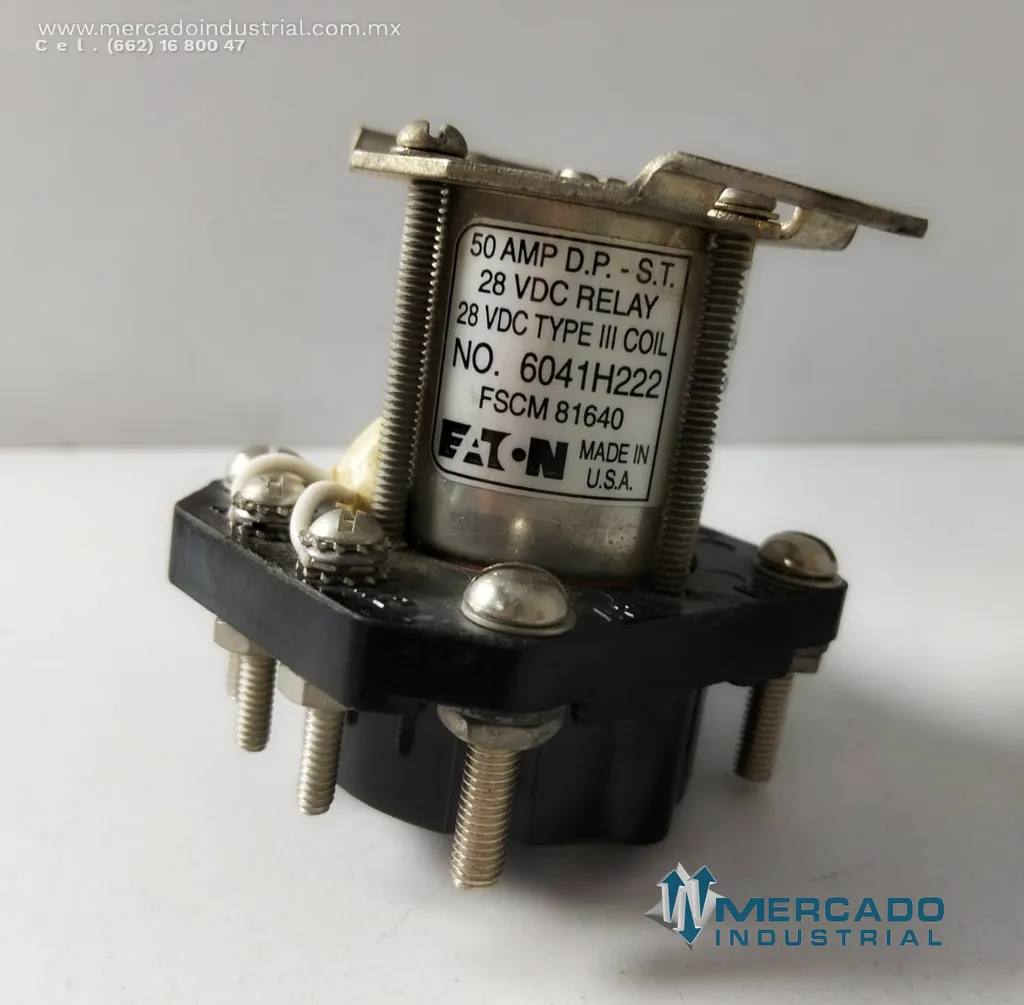 Relé de potencia 50 AMP 28 VDC 2 polos modelo 6041H222 marca Eaton