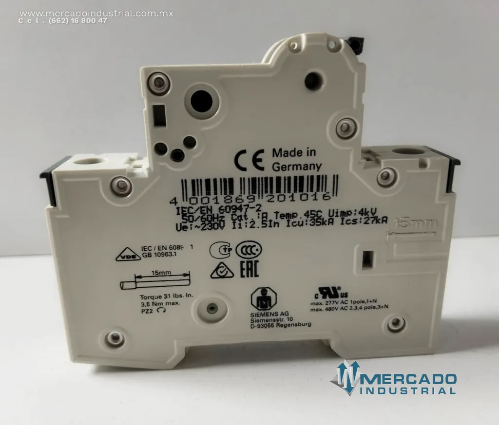 Interruptor automático 4 AMP 400 VAC 1 polo modelo 5SY4104-5 marca SIEMENS