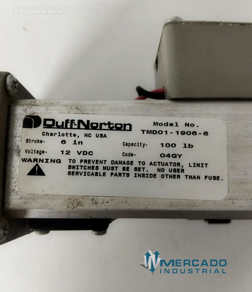 Actuador lineal eléctrico 12VDC modelo TMD01-1806-6 marca Duff-norton