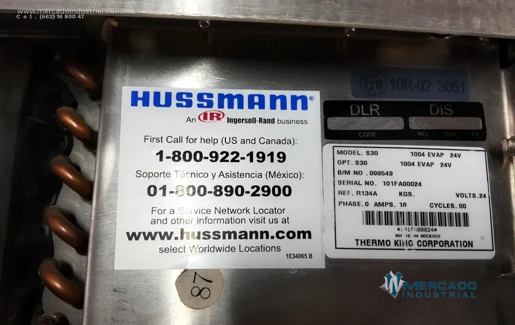 Evaporador para sistema de refrigeración 16 AMP 24 V modelo S30 – 1004 EVAP 24V marca Hussmann
